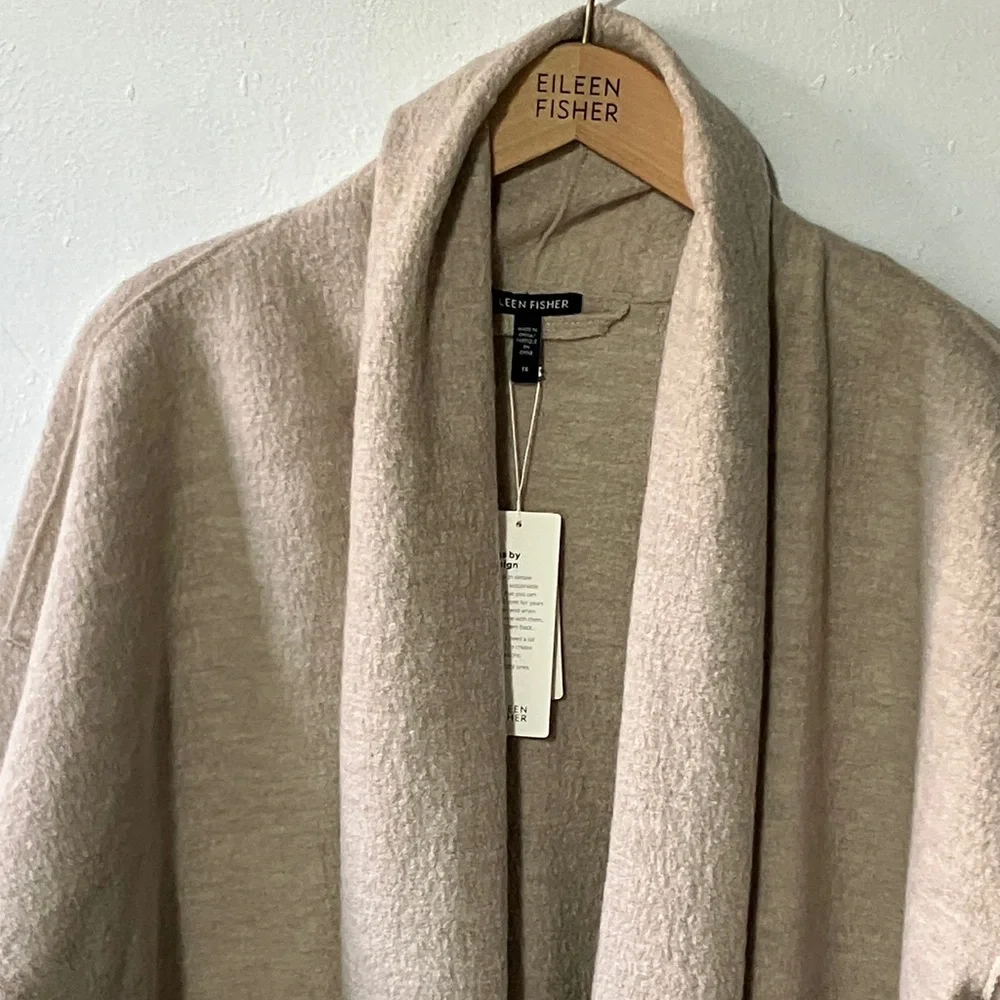 NEW! Eileen Fisher High Collar Boiled Wool Coat in Maple Oat - Picture 11 of 12